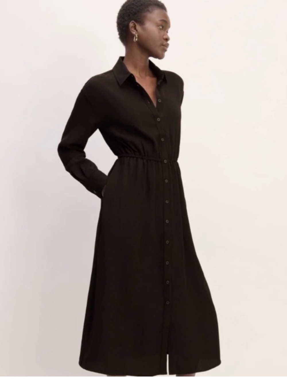 Everlane Mini Jacquard Stripe Shirt Dress Long Sleeve Black Women's XS